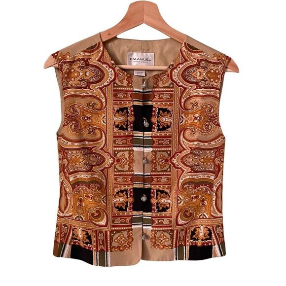 Vintage Designer Emanuel Ungaro Paisley Print Front Button Vest in Size 12/46 - Picture 1 of 8